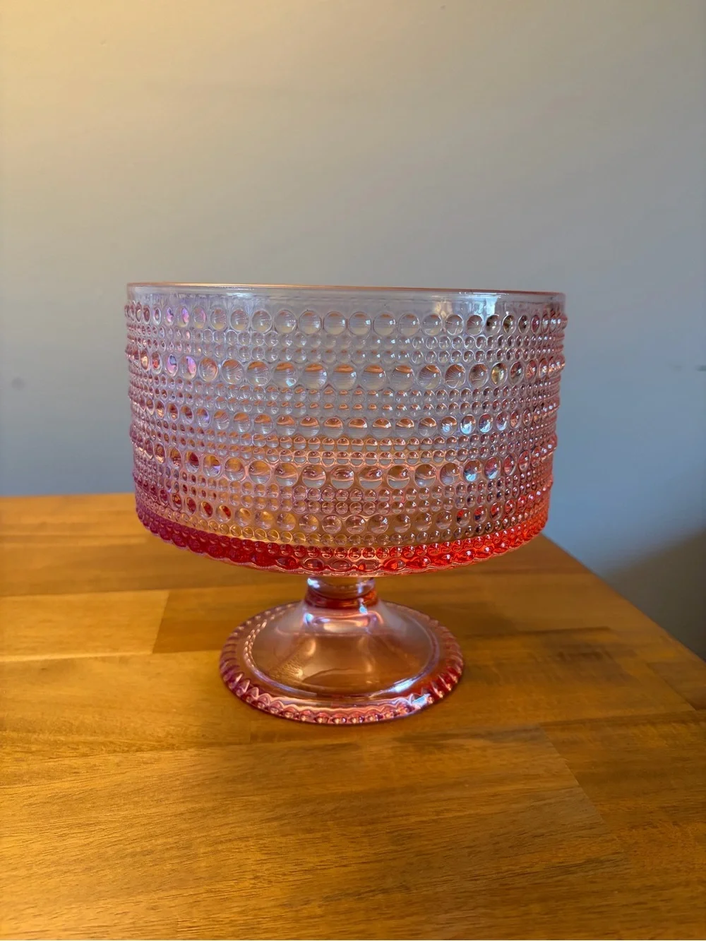 Pink Hobnail Glass Pedestal Trifle Dish